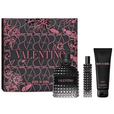 Valentino Born in Roma Uomo Eau de Toilette 3-pcs Gift Set (Eau de Toilette 3.4 Fl oz Body Wash 2.5 Fl oz Travel Spray 0.5 Fl oz)