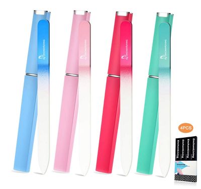 ENCHANTLIVING 4 Pack Glass Nail Files with Case,Crystal Glass Fingernail Files,Double Sided Glass Nail File,Nail Care Nail File,Gifts for Women and Girls,Individual Packaging
