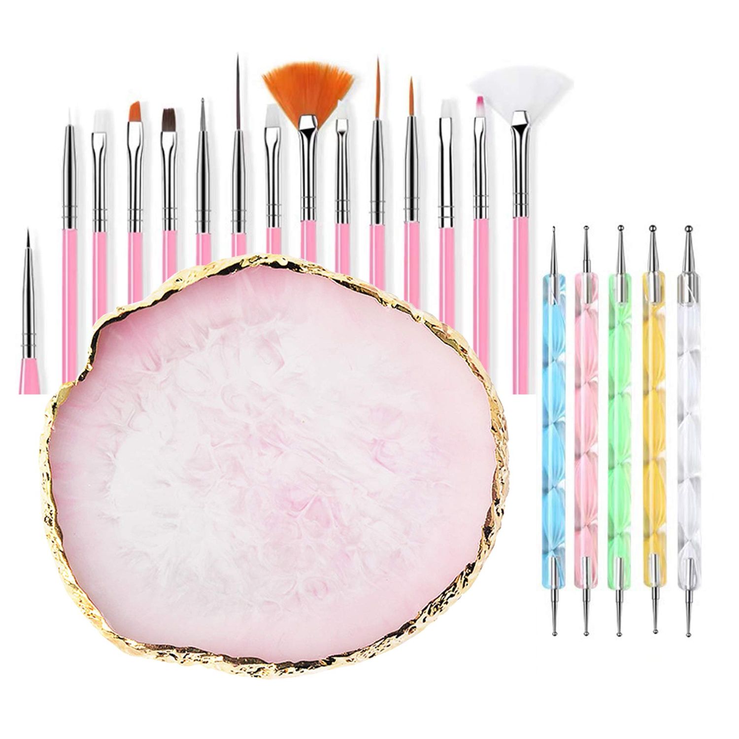 20 Nail Art Brushes with Nail Palette &amp; Tips - Manicure Design Tools