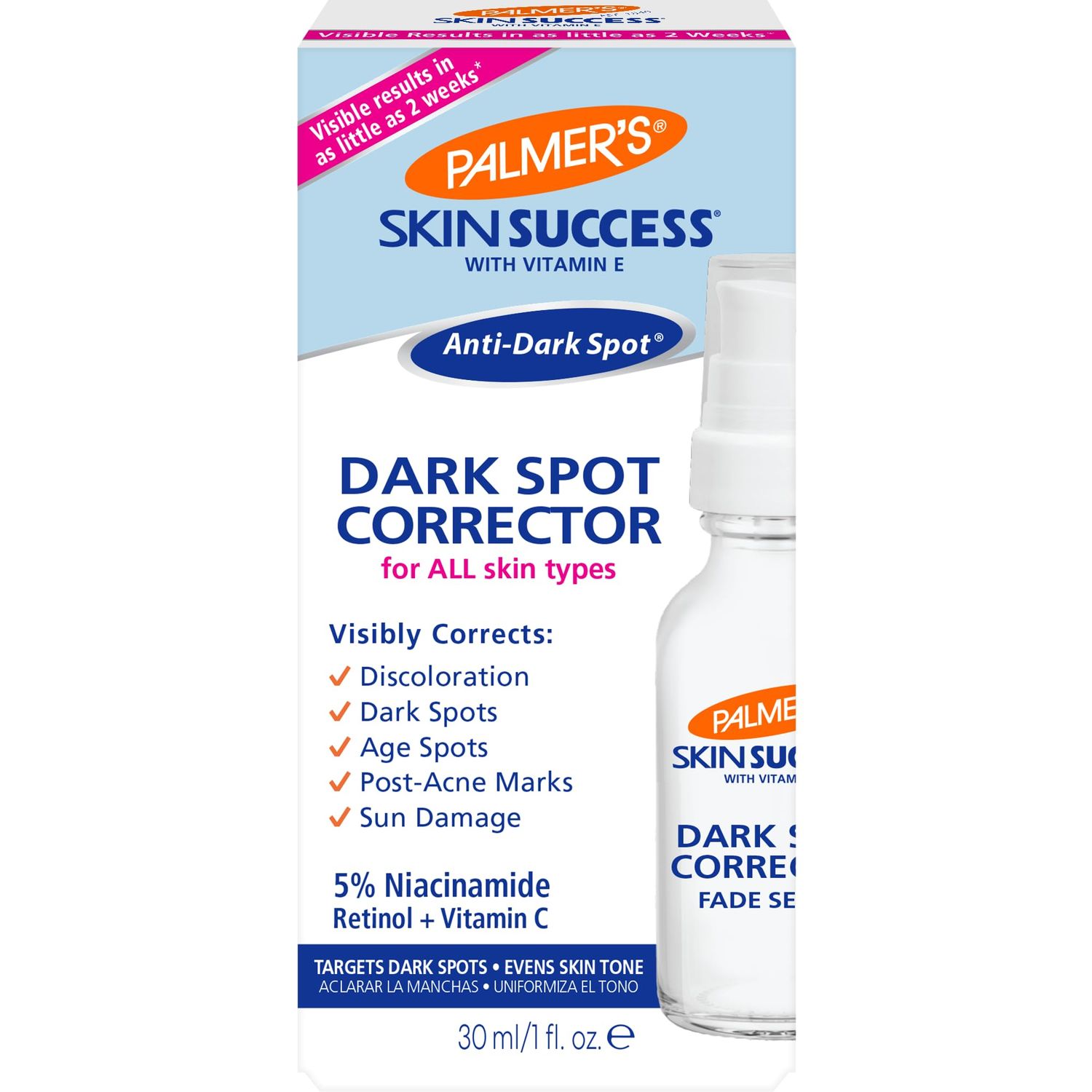 Palmers Skin Success Dark Spot Corrector Fade Serum with Vitamin E and Niacinamide, Helps Reduce Dark Spots and Discoloration, Facial Serum for Uneven Skintone, 1 Ounce