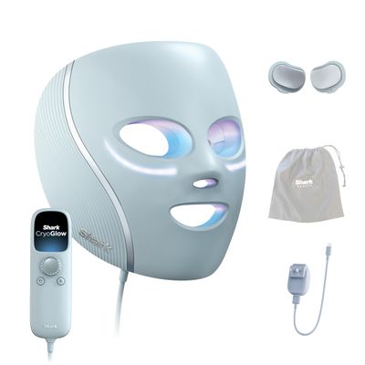 Shark CryoGlow LED Face Mask (FSA/HSA Eligible) with Under-Eye Cooling, Anti-Ageing &amp; Blemish Repair, Red &amp; Blue LED, Infrared Light Therapy, USB-C, Remote Control, Storage Bag, Blue Frost, FW312