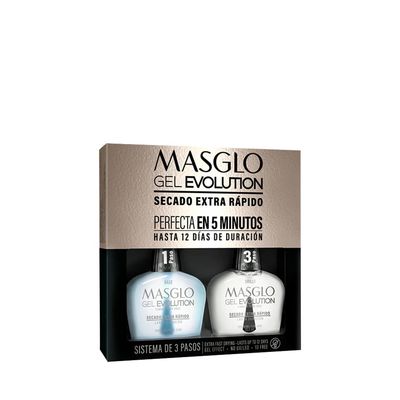 MASGLO GEL EVOLUTION Nail Polish Gel Effect, No UV/Led Lamp, Duration Up to 12 days 2 PCs (Base - Top Coat) for Manicure