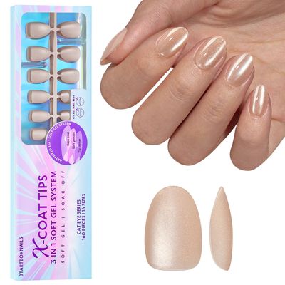 BTArtboxnails Cat Eye XCOATTIPS - Soft Gel Almond Nail Tips, Glitter Press On Nails Extra Short, Soak Off Fake Nails Glue On Nails In 16 Sizes - 160 Nail Extension Set, Aurora