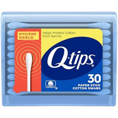 Q-tips Cotton Swabs, Hygiene Shield Travel Size Toiletries, for First Aid, Beauty and Baby, 100 Cotton, 30 Count