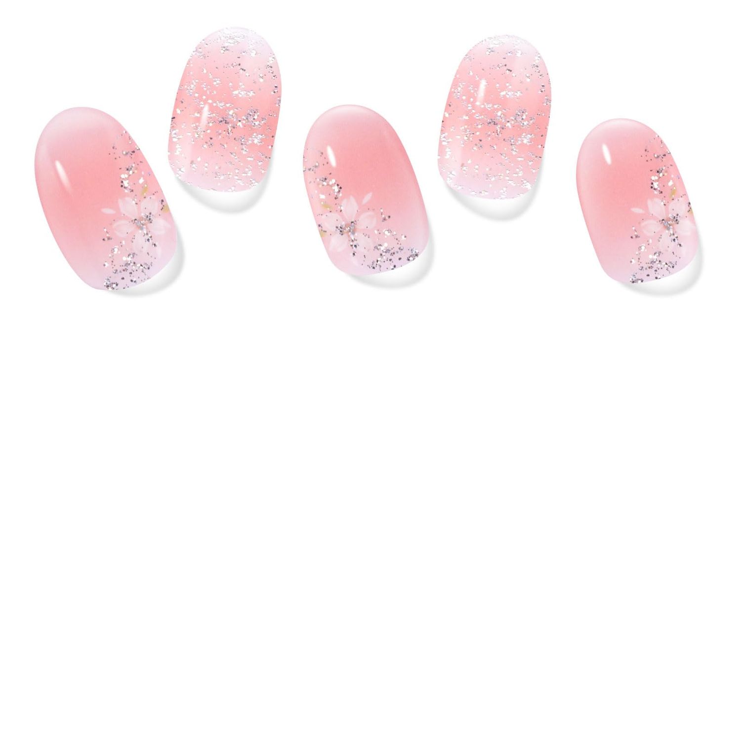 DUKASOU Gel Nail Strips No UV Light Needed, 22Pcs Pink Sakura Gel Nail Stickers for Women, Long Lasting Nails Polish Strip