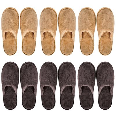 Oureamod 6 Pairs Spa Slippers for Men and Women Fleece Non Slip Disposable Slippers Bulk Pack for Guest,Travel,House, Indoor, Bedroom, Spa, Shoeless Home,Hotel,Wedding Bride Slippers (KhakiBrown)
