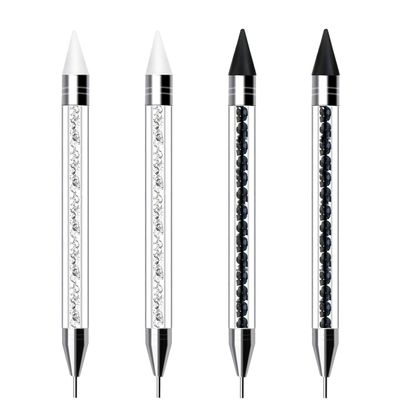 4PCS Rhinestone Picker Dotting Tool, Dual-Ended Rhinestone Applicator Tool Wax Pen Pencil for Nail Art Gemstones Crystals DIY Nail Art CraftsBlack, White)