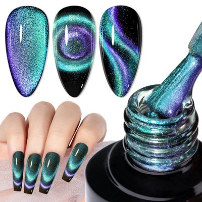 MIZHSE Chameleon 9D Cat Eye Gel Polish 10ml, Holographic Galaxy Cateye Magnetic Nail Polish Gel, Magic Chameleon Home Salon Manicure Set with Magnet Stick for Ladies(005)