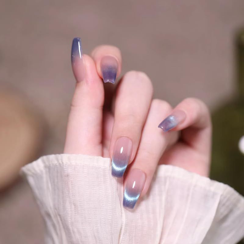 NNIPRAIYE Ombre Press on Nails Medium Length Acrylic Fake Nails Coffin Press ons Artificial Full Cover False Nails Natural Presson on Nail Square Stick on Nails for Women 24 Pcs