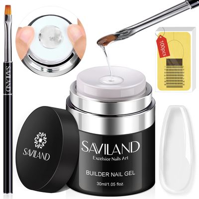 SAVILAND Builder Nail Gel with Air Cushion Design, Clear Hard for Nails Extension Gel,Builder Base &amp; Strengthener Art Manicure Set with 100pcs Forms &amp;Nail Brush