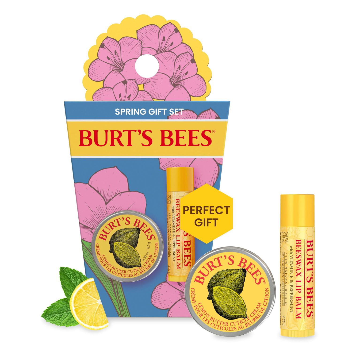 Burts Bees Gifts Ideas - Spring Surprise Set, Original Beeswax Lip Balm and Lemon Butter Cuticle Cream, Natural Origin Lip Moisturizer With Responsibly Sourced Beeswax, 2 Count