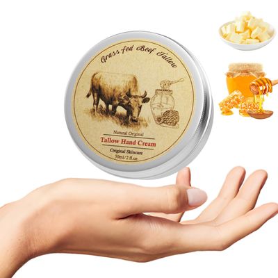 MROUVIK Beef Tallow for Skin, Tallow Hand Cream with Raw Honey, Beef Tallow Instant Relief Easily Absorbed Hand Cream for Very Dry Hands,Grass-Fed Tallow Raw Wild Honey, 2 oz