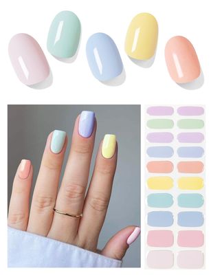 AutyaMee Semi Cured Gel Nail Strips (Colorful Sunshine), Macaroon, 20 Pcs Gel Nail Wraps, Stickers, UV Light Required, Salon Quality, Long Lasting