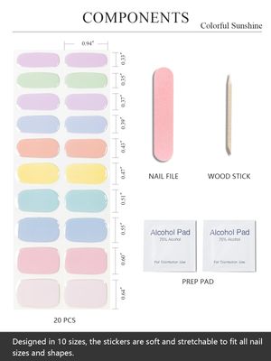 AutyaMee Semi Cured Gel Nail Strips (Colorful Sunshine), Macaroon, 20 Pcs Gel Nail Wraps, Stickers, UV Light Required, Salon Quality, Long Lasting