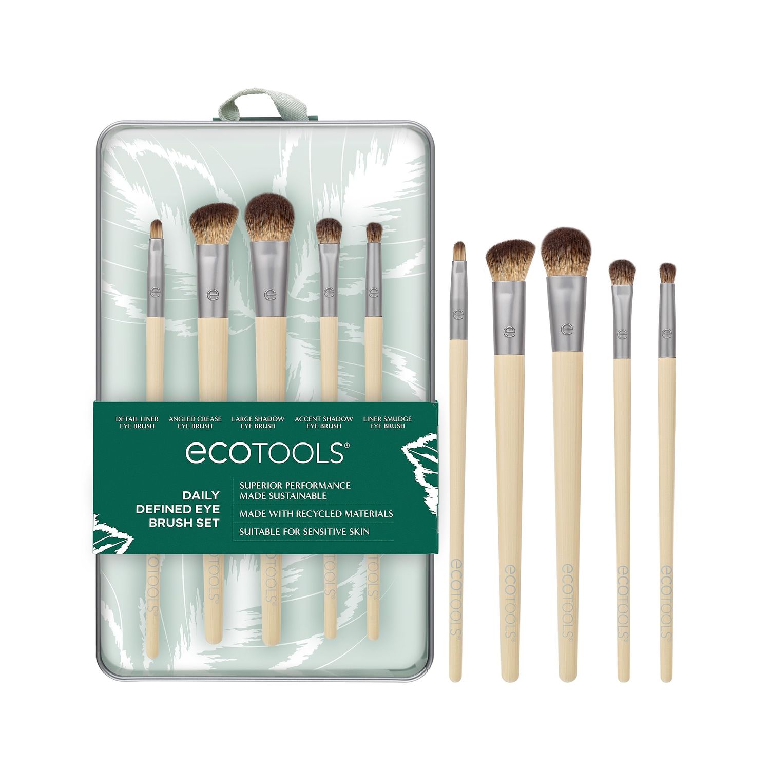 EcoTools Daily Defined Eye Brush Kit, Makeup Brushes For Liquid, Powder, &amp; Cream Eyeshadow &amp; Eyeliner Application, Eco-Friendly Eye Brushes, Synthetic Hair, Cruelty Free, 5 Piece Set
