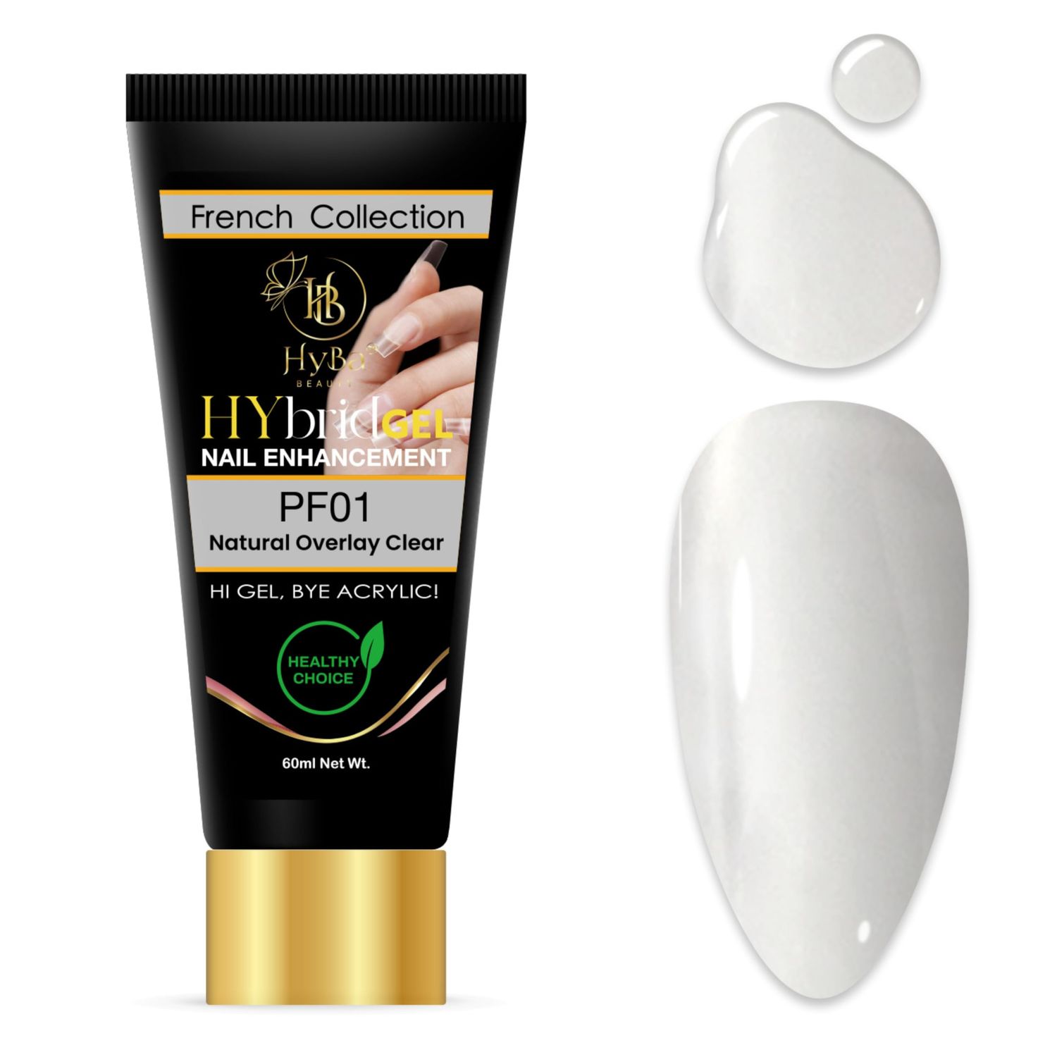 HyGEL CLEAR 60ml Hybrid Gel- PF01 Natural Clear Overlay