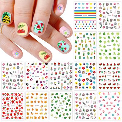 Little Girl Cute Nail Stickers, 20 Sheets Self-Adhesive Nail Decal Rainbow Flower Fruit Strawberry Nail Art Decoration Design Supplies for Kids
