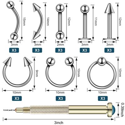 25 Pieces Nail Art Dangle Charms with Piercing Tool Hand Drill, Nail Jewelry Rings Charms Pierced Art Supplies for Tips, Acrylic, Gels Decorations(Silver)