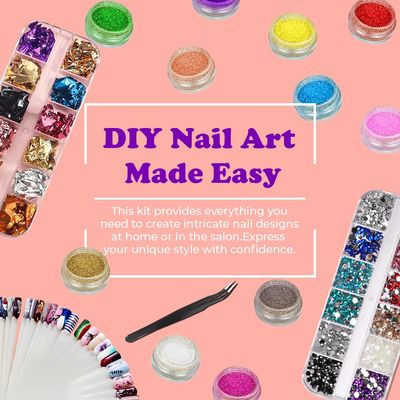 121 Pcs Professional Nail Art Kit - Acrylic Nail Brushes, Nail Foils, Rhinestones, Glitter Powder, Stickers, Dotting Pens, Nail Tips &amp; Tweezer for DIY Manicure and Salon-Quality Designs