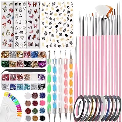 121 Pcs Professional Nail Art Kit - Acrylic Nail Brushes, Nail Foils, Rhinestones, Glitter Powder, Stickers, Dotting Pens, Nail Tips &amp; Tweezer for DIY Manicure and Salon-Quality Designs
