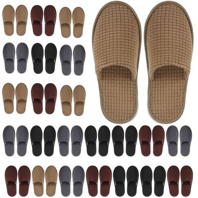 Geyoga 24 Pairs House Slipper for Guest Washable Reusable Soft Non Slip Disposable Slipper for Travel Hotel Spa Wedding Party Shoeless Home Coral Fleece(Dark Color,L)