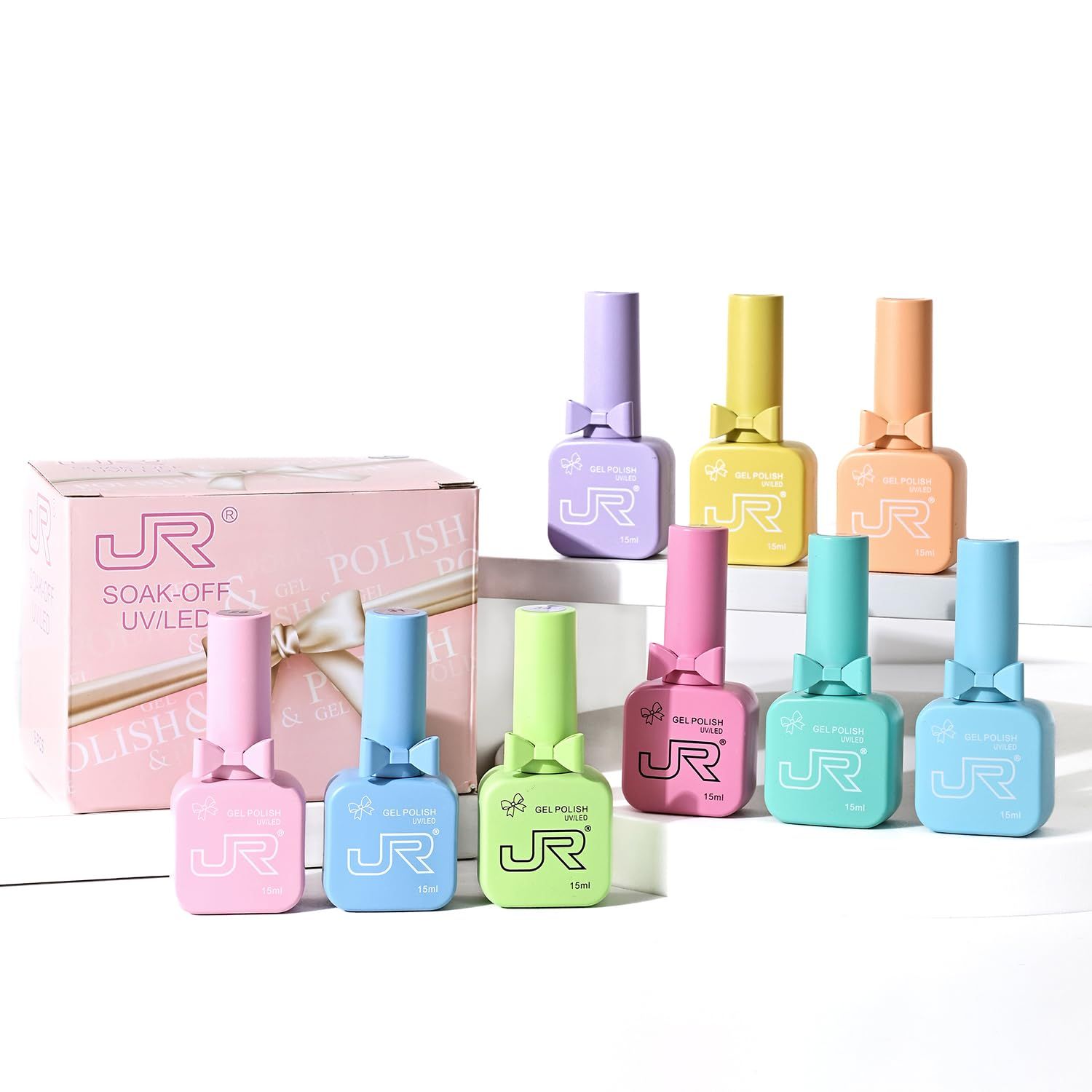 JR 9pcs 15ml Summer Color Gel Nail Polish Set Including Red Pink Nude Gel Polish Kit UV LED Soak Off Polish Home DIY Gift D