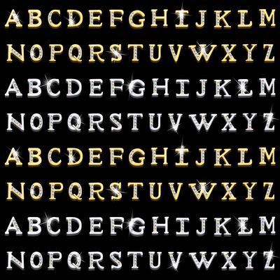 104Pcs Rhinetone Letters Nail Studs, Kalolary Gold Silver 3D Capital Rhinetone Nail Letter English Alphabet Stud Charm DIY Manicure Nails Jewelry Making Crafts Decoration for Women Girls