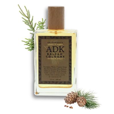ADK Balsam Cologne Spray 3.3 oz (100 mL), Natural Hypoallergenic &amp; Clean Perfume for Women &amp; Men with Notes of Cedar, Balsam, Sweetgrass, Adirondack Hops &amp; Musk