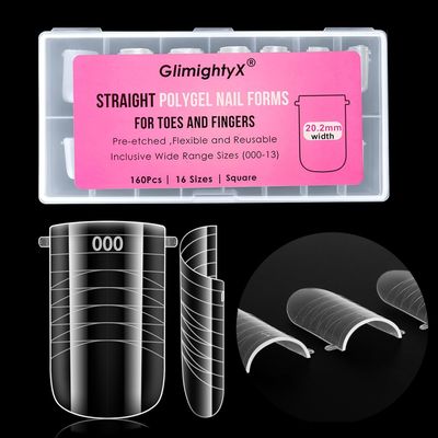 Straight Polygel Dual Nail Forms for Finger and Toes,GlimightyX Wide Larger Flat Nail Molds Extension Tips Reusable for Women Men,Pre-etched No Buff Needed Polygel Nail Tips,16 Sizes 000 to 13