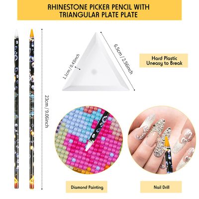 20 Pcs Rhinestone Picker Pen Set, 16 Yellow and White Self Adhesive Nail Dotting Wax Pen with 4 Triangular Bead Separator, Crystal Pick up Tools for Nail Art Diamond Painting