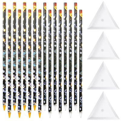 20 Pcs Rhinestone Picker Pen Set, 16 Yellow and White Self Adhesive Nail Dotting Wax Pen with 4 Triangular Bead Separator, Crystal Pick up Tools for Nail Art Diamond Painting