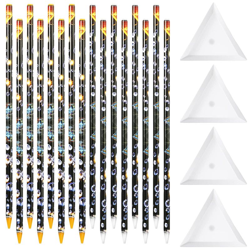 20 Pcs Rhinestone Picker Pen Set, 16 Yellow and White Self Adhesive Nail Dotting Wax Pen with 4 Triangular Bead Separator, Crystal Pick up Tools for Nail Art Diamond Painting