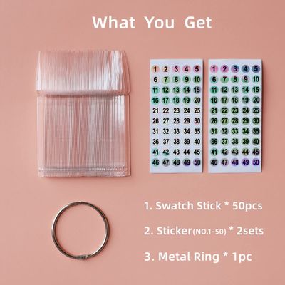 50pcs Nail Swatch Sticks with Number Stickers Nail Color Display Stiletto Tips Clear Nail Sample Sticks with Ring Practice Nail Tips Nail Supplies for Nail Techs Professional Nail Salon