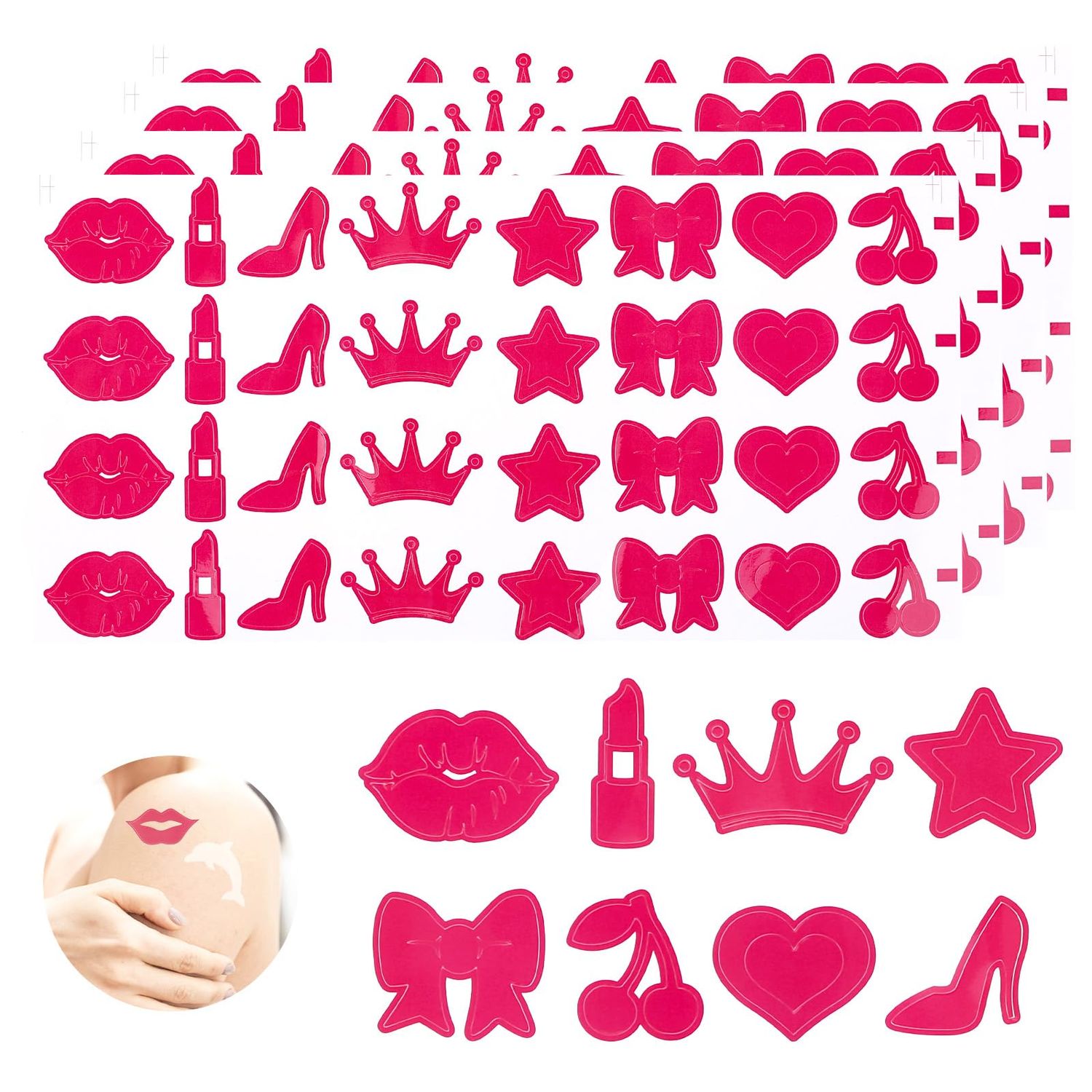 320 Pieces Tanning Stickers, Perforated Self Adhesive Body Stickers for Sunbathing, Pink Summer Beach Outdoor Indoor Salon Party Supplies, 8 Styles