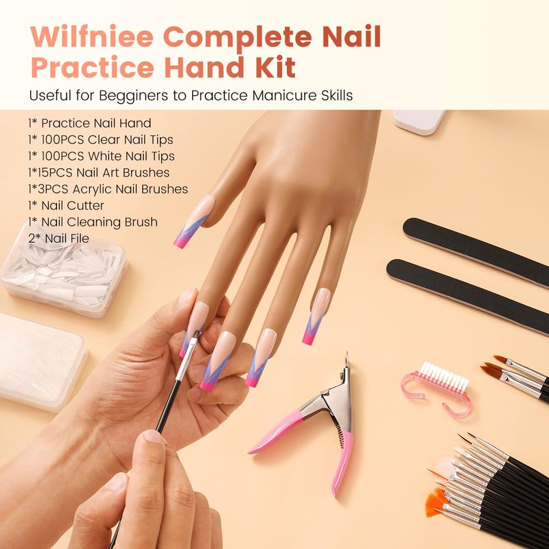 Wilfniee Practice Hand for Acrylic Nails: Nail Tips Wont Fall off From Fake Nail Practice Hand - Flexible Nail Mannequin Hand Practice for Beginners