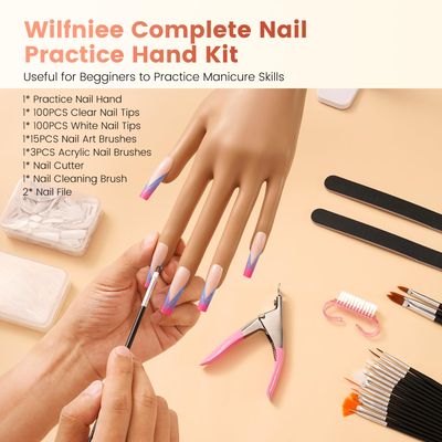 Wilfniee Practice Hand for Acrylic Nails: Nail Tips Wont Fall off From Fake Nail Practice Hand - Flexible Nail Mannequin Hand Practice for Beginners