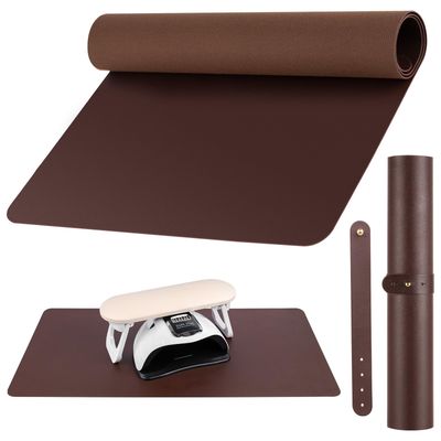 Nail Art Table Mat, (MAT ONLY) Foldable Nail Arm Hand Rest Mat for Nail Tech, Soft Microfiber PU Leather Nail Desk Mat for Manicure Pillow, Nail Polish Desk Pad for Nail Tech Must Haves - Dark Brown