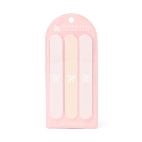 Olive &amp; June Nail File Pack | 3 Dual-Sided Nail Files for Smoothing &amp; Shaping | 2 Salon-Style for Manicures Pedicures | Pro-Quality Nail Tools for At-Home Use | Gentle Dual-Grit Finish