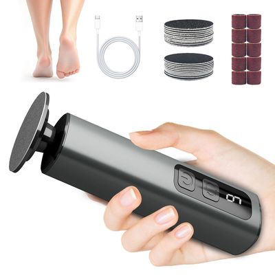 Dolcevitae Electric Foot Callus Remover &amp; Nail File - 9-Speed Rechargeable Pedicure Tool with 20pcs 80/120 Grit Sandpapers 10 Nail Grinding Heads | Aluminum Body &amp; Type-C Charging (Black)
