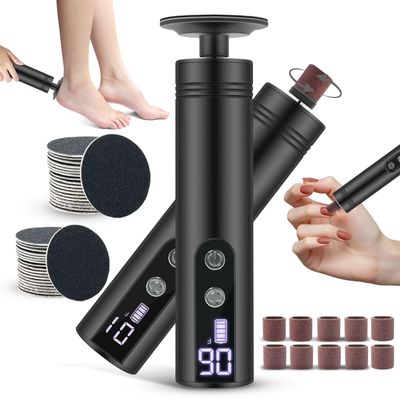 2 in 1 Electric Foot Callus Remover, 9 Speed Adjustable Foot Sander with LED Display, Electric Foot Grinder with 2000 mAh Rechargeable Battery, for Callus Removal, Replaceable Sandpaper Discs (Black)