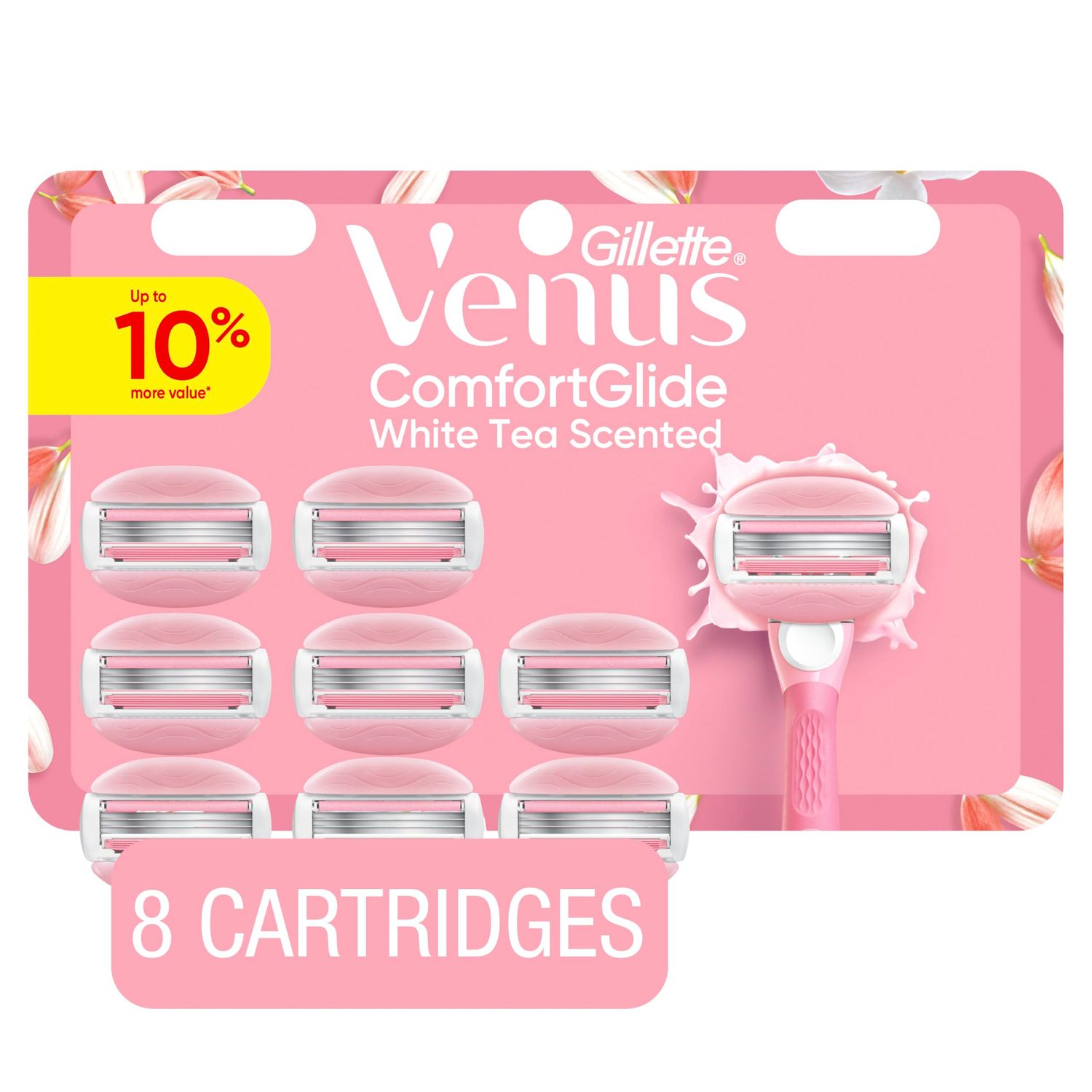 Venus ComfortGlide White Tea Womens Razor Blades, with Built-in Shave Gel Bars, 8 Razor Blade Refills