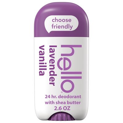 hello Lavender Vanilla Aluminum Free Deodorant for Women and Men with Shea Butter, 24-Hour Freshness, Baking Soda Free Deodorant, Dermatologically Tested, 2.6 oz Stick