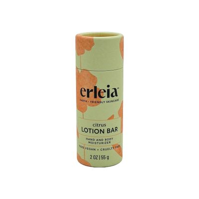 Erleia Lotion Bar, Travel-friendly, Solid Moisturizer, Sustainably-sourced ingredients, Vegan, Cruelty Free, Plastic Free (Citrus)