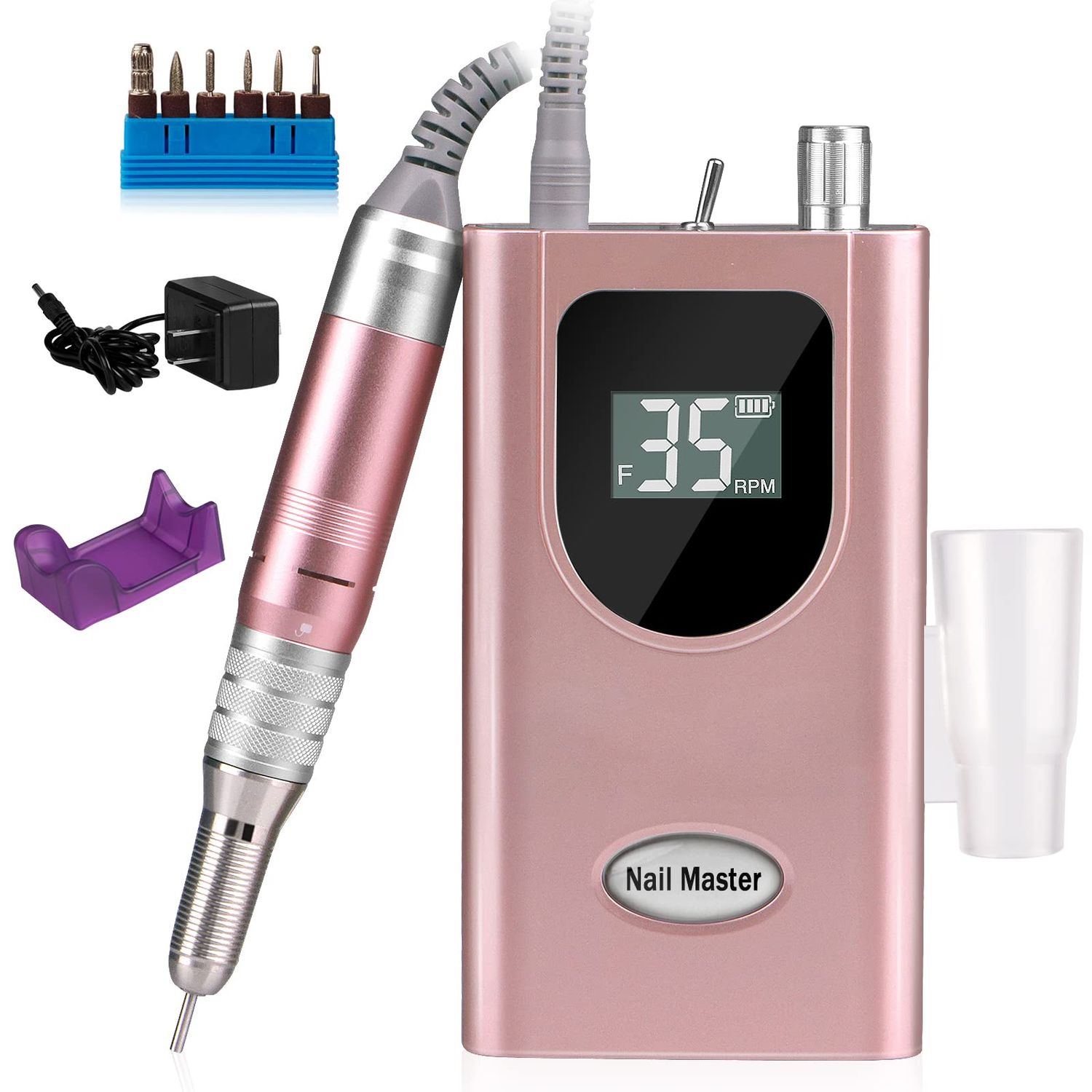35000RPM Portable Nail Drill Machine, HoMove Professional Nail Drill Machine, Rechargeable Electric Efile Nail Drills for Acrylic Gel Nails, Cordless Portable Nails DrillRose Gold