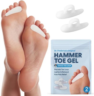 Dr. Fredericks Original Hammer Toe Gels - 2 Pairs - Hammertoe Support Crest for Women &amp; Men - Cushion &amp; Temporary Splint for Toe Alignment, Crooked Toes, and Pain Relief - White - 1 Loop Design