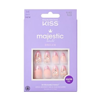 KISS Majestic, Press-On Nails, Nail Glue Included, Maestro, Light Pink, Medium Size, Almond Shape, 30 Nails, 2G Glue, 2 Manicure Stick, 1 Mini File, 2 Prep. Pad, 2 Adhesive Tabs, Instruction Sheet