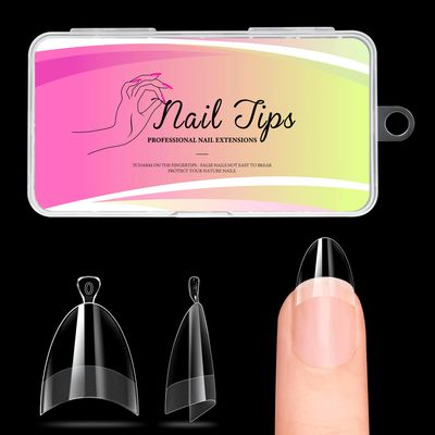 Ranrose Short Almond Nail Tips 240PCS Half Matte Soft Gel Nail Tips 12 Sizes Short Almond Half Cover False Nails with Handles for Press on Nails Extension Art Home &amp; DIY Nail Salon with Box