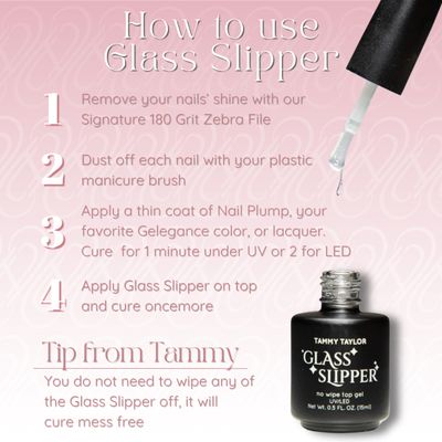 Tammy Taylor Glass Slipper No Wipe Gel Top Coat Nail Polish | Professional UV/LED Quick Cure Manicure Finish Gel | Non Yellowing, No Chip, High Gloss Clear Gel Polish for Acrylic Tips and Gelegance