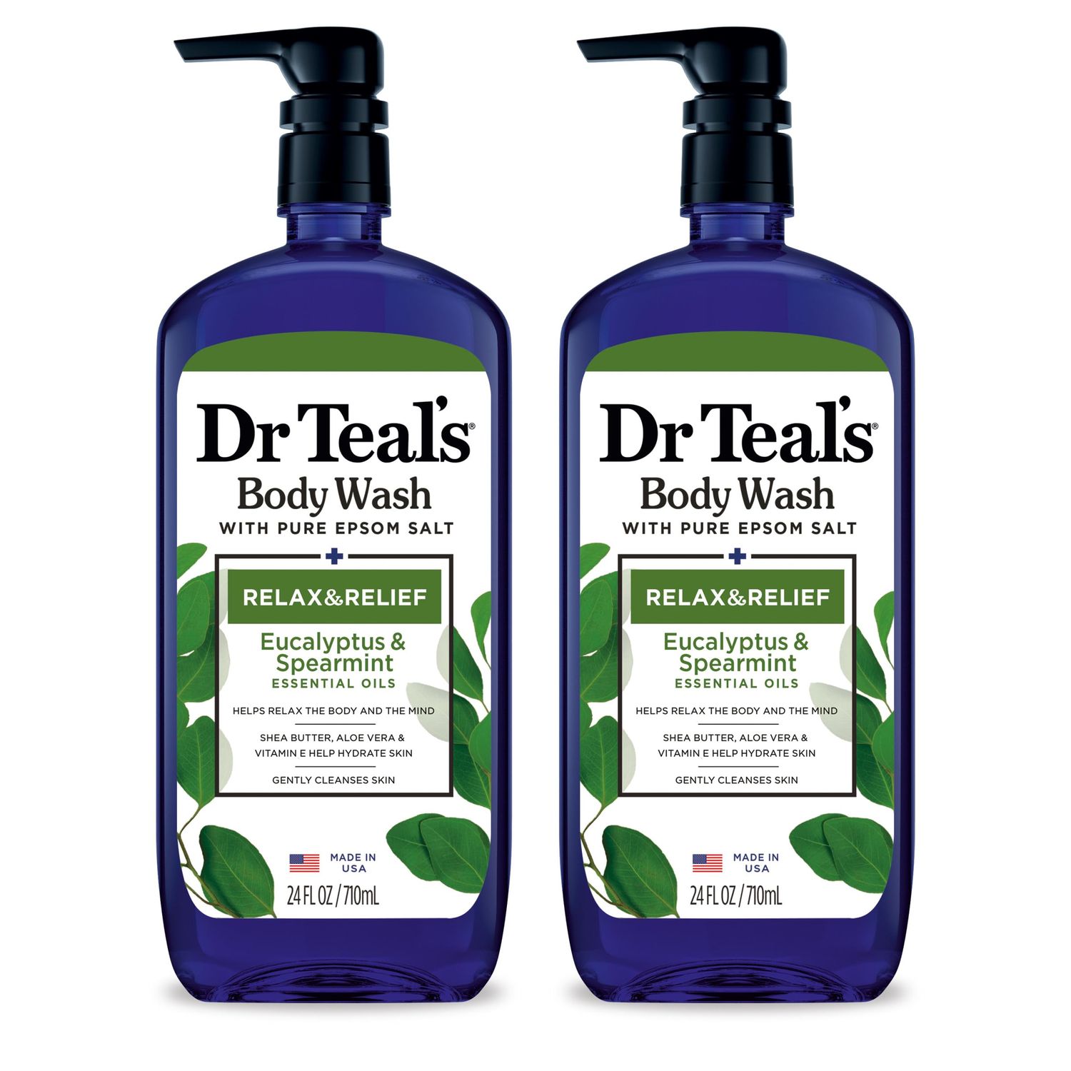 Dr Teals Body Wash with Pure Epsom Salt, Relax &amp; Relief with Eucalyptus &amp; Spearmint, 24 fl oz (Pack of 2)