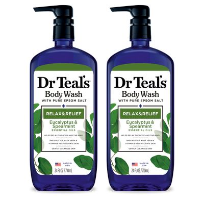 Dr Teals Body Wash with Pure Epsom Salt, Relax &amp; Relief with Eucalyptus &amp; Spearmint, 24 fl oz (Pack of 2)